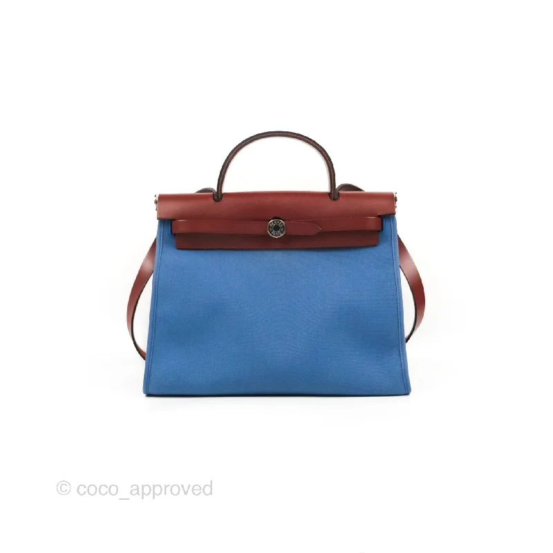 Hermès Herbag Zip 31 Rouge H/Bleu Agate Canvas Palladium Hardware