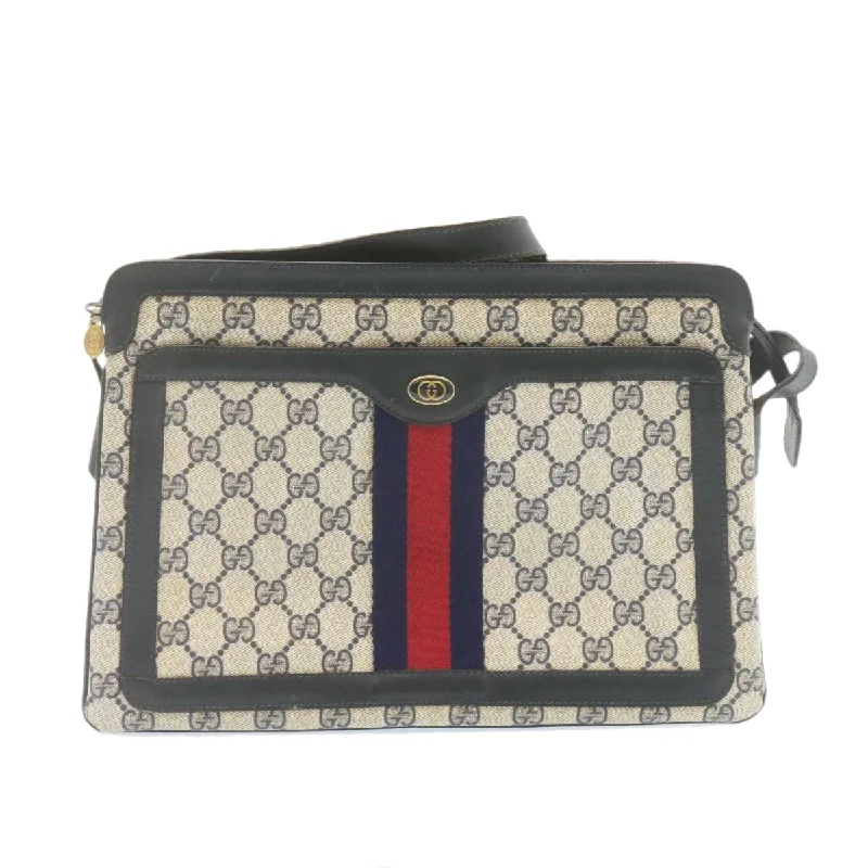 GUCCI Sherry Line GG Canvas Shoulder Bag PVC Leather Red Navy  ar4424