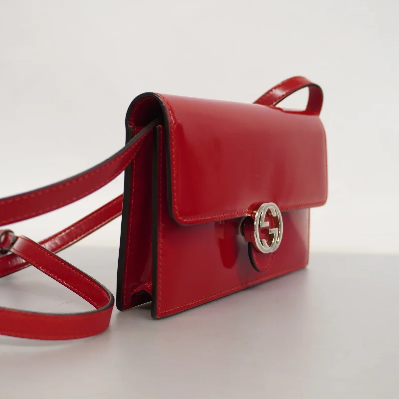 GUCCI  Interlocking G 510304 Women's Leather Shoulder Bag Red Color