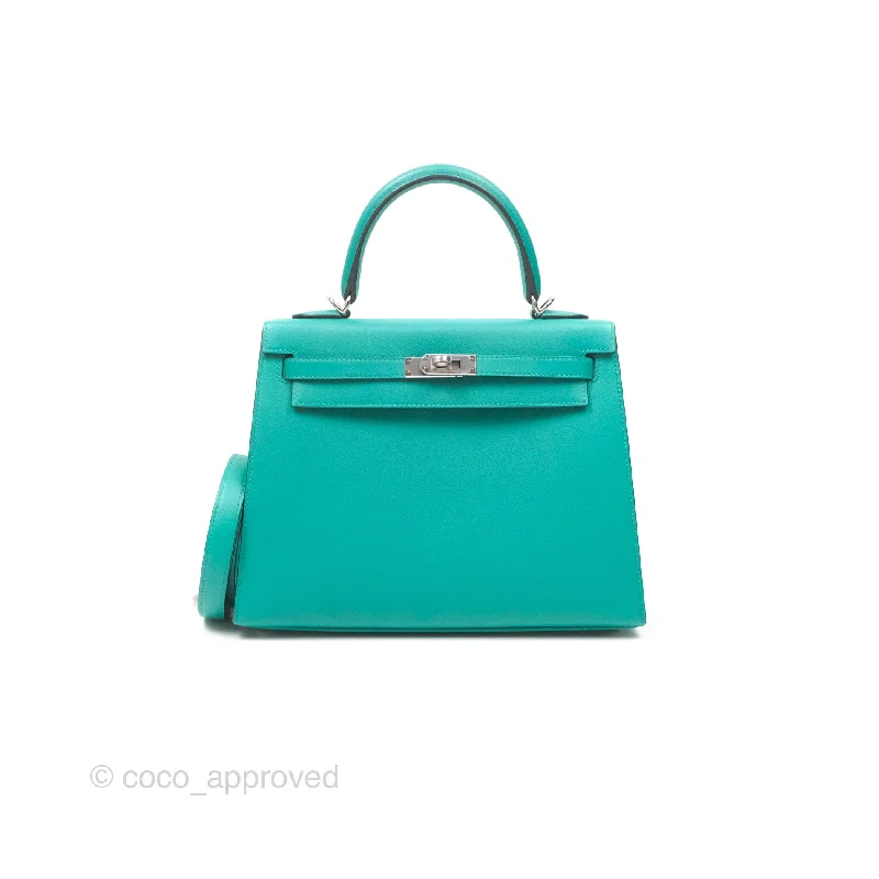 - DM/Email To Purchase - Hermès Sellier Kelly 25 Madame Leather Vert Verone U1/ Bleu De Prusse 7P Palladium Hardware