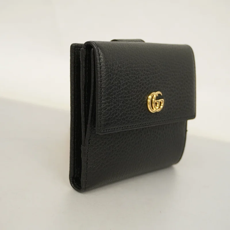 GUCCIAuth  GG Marmont Gold Hardware 456122 Women's Leather Wallet Black