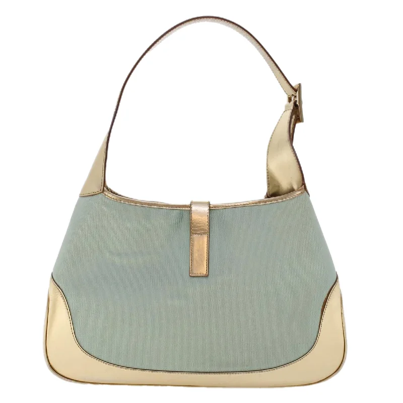 GUCCI Jackie Sherry Line Shoulder Bag Nylon Leather Light Blue Beige  48751