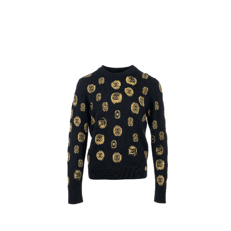 Chanel Size 40 21A Pullover sweater/CASHMERE Black/Gold