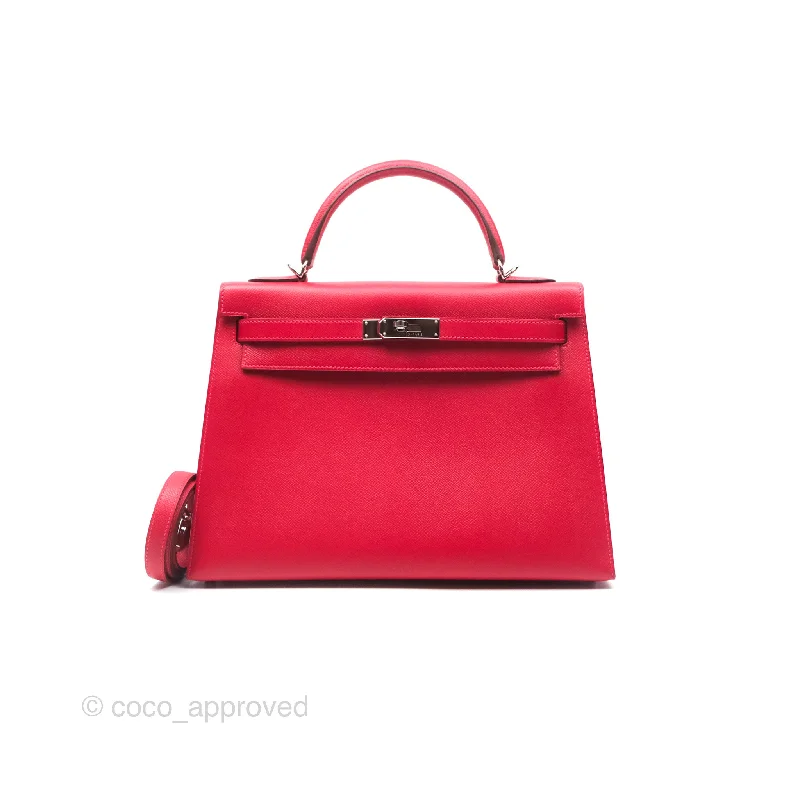 Hermès Kelly 32 Sellier Rouge Casaque Q5 Epsom Palladium Hardware