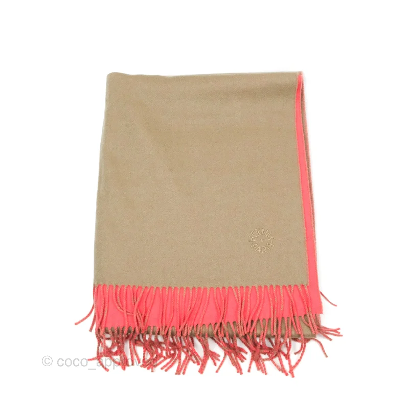 Hermes Cashmere Fringe Double Face Scarf Stole Etoupe/Pink