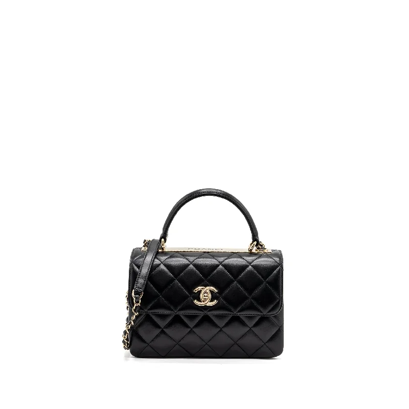 Chanel trendy CC flap bag with top handle lambskin black LGHW (microchip)