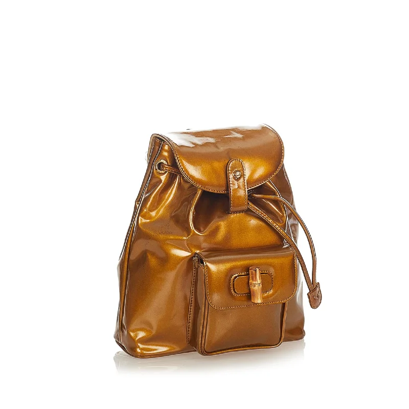 Gucci Bamboo Patent Leather Backpack (SHG-25222)