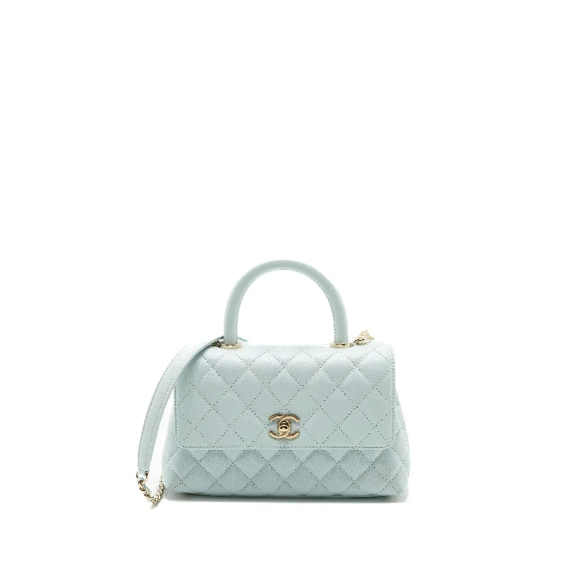 Chanel small coco handle caviar light blue LGHW (microchip)