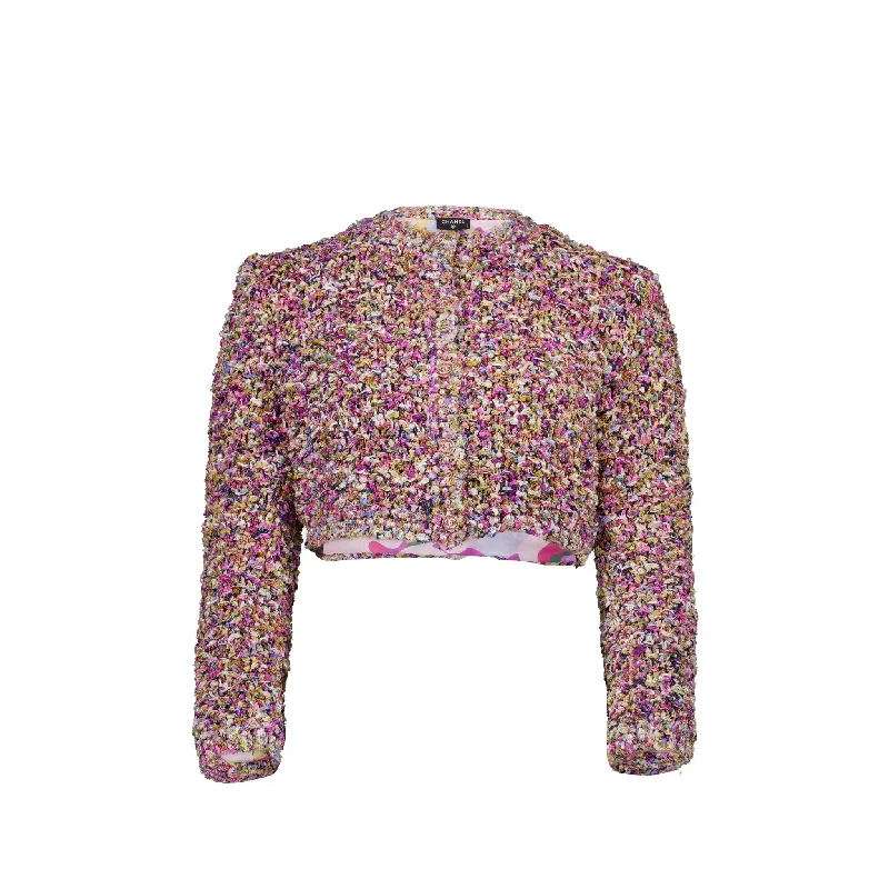 Chanel 21p Size 34 Cardigan Cotton/Silk/Pearl Purple/Multicolour