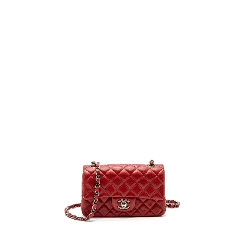 Chanel Classic Mini Rectangular Flap Bag Lambskin Red Ruthenium Hardware