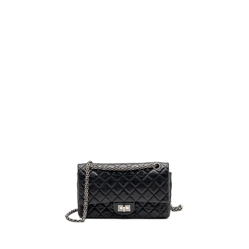 Chanel small 2.55 reissue flap bag aged calfskin black ruthenium hardware