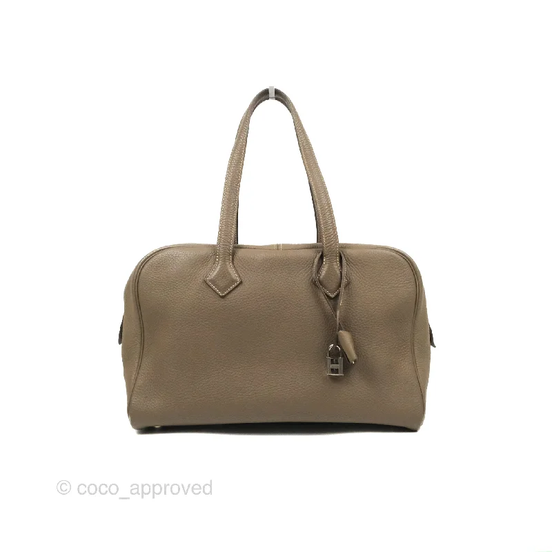 Hermes Victoria II 35 Bag Etoupe Clemence Palladium Hardware