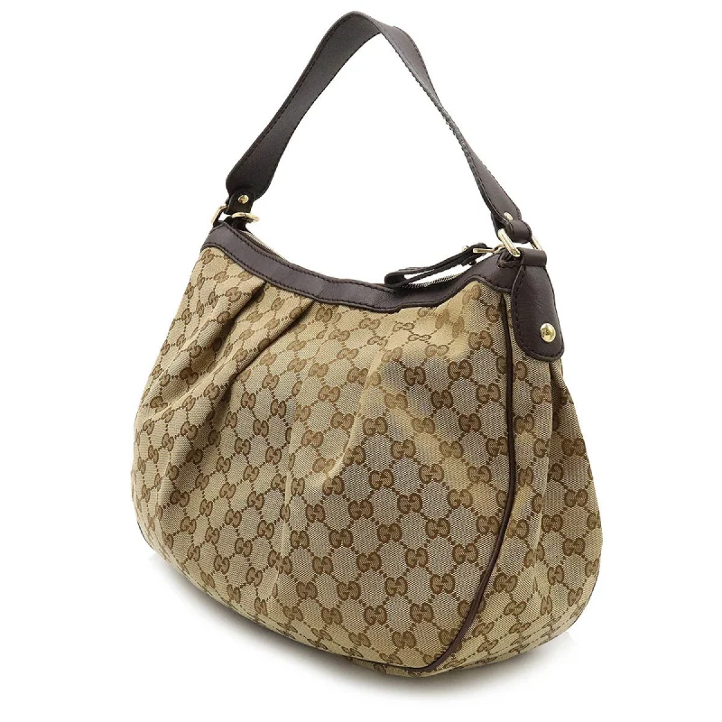 GUCCI Sookie GG Canvas Shoulder Bag Leather Khaki Beige Dark Brown 232955