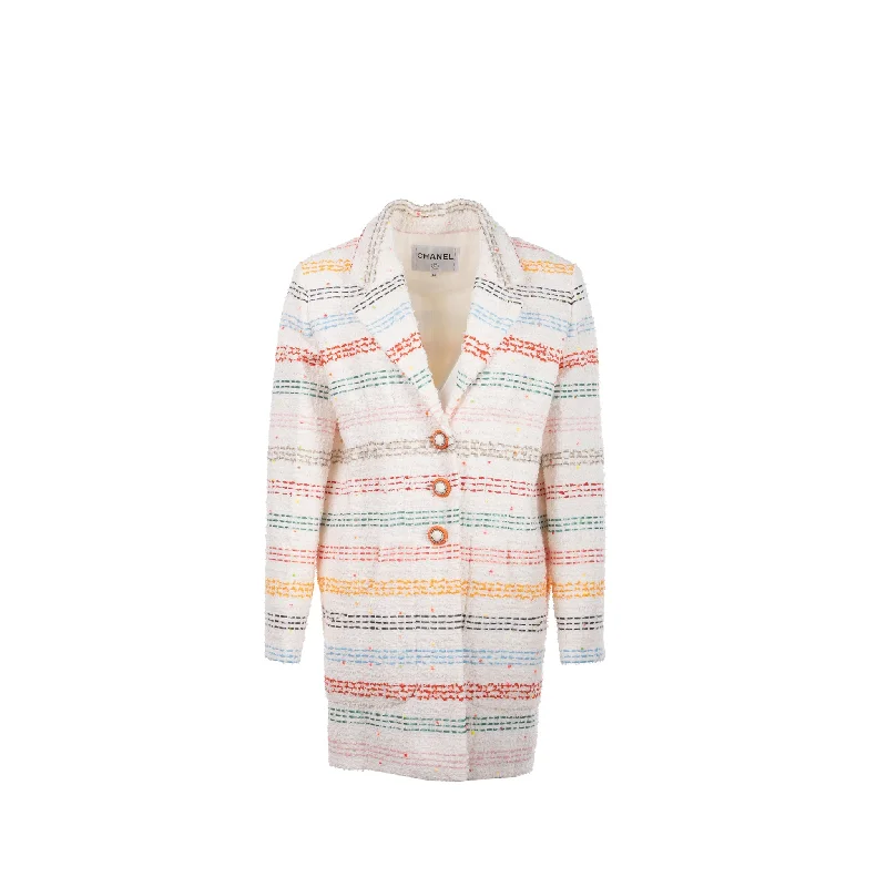 Chanel size 36 tweed jacket Cotton/polyamide/wool White/Multicolour