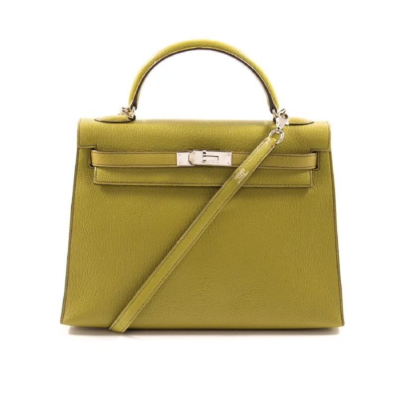 Hermès Kelly 32 Sellier Vert Anis Chevre Mysore