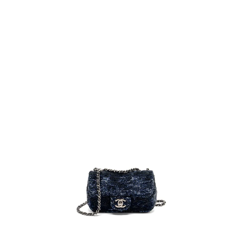 Chanel super mini flap bag sequin dark blue / black SHW