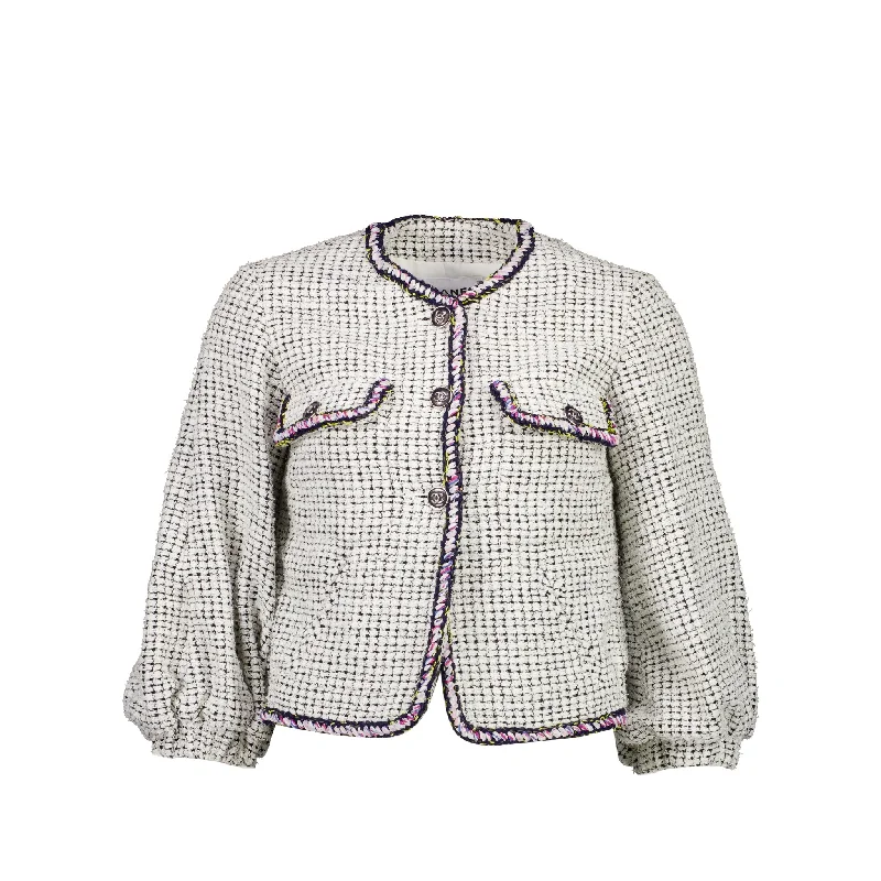 Chanel Size34 21P Tweed Jacket Cotton/Polyester White/Black/Multicolour