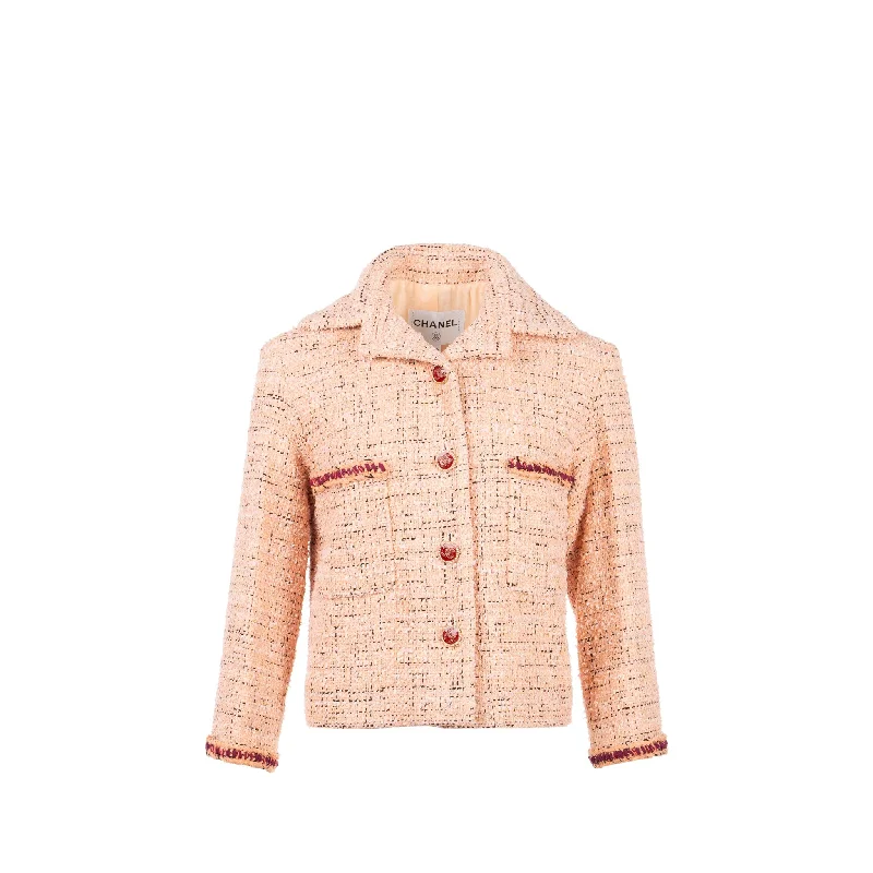 Chanel Size 34 21p tweed jacket cotton pink/black/burgundy