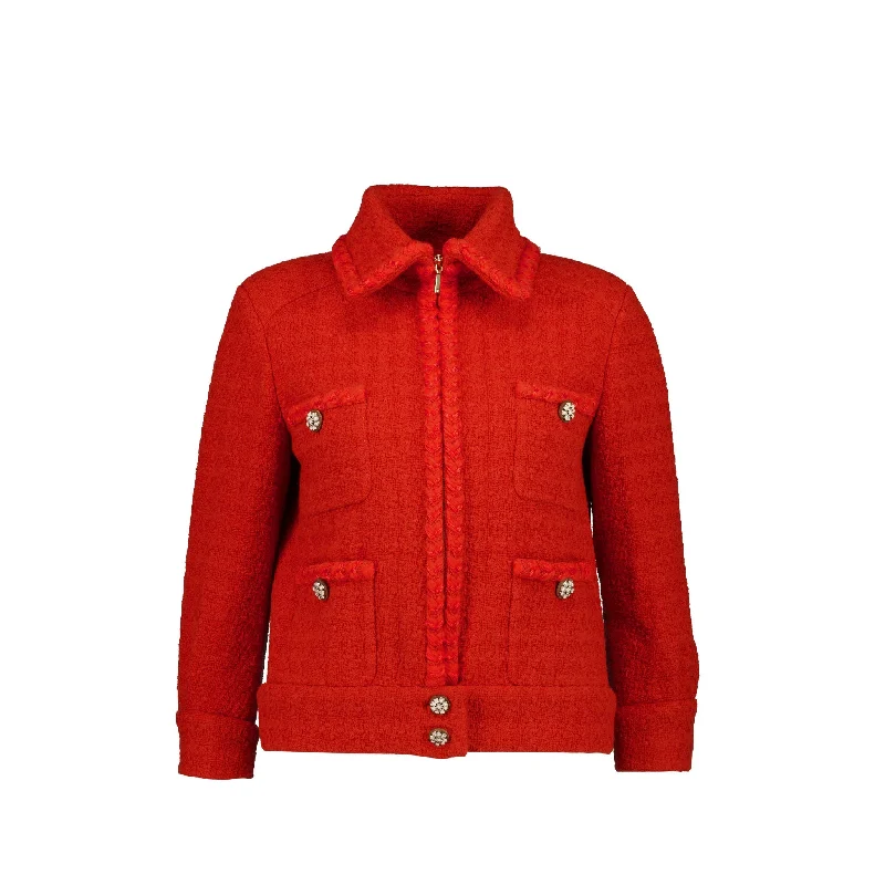 Chanel Size 36 19K Tweed Zip Up Jacket Wool Dark Orange