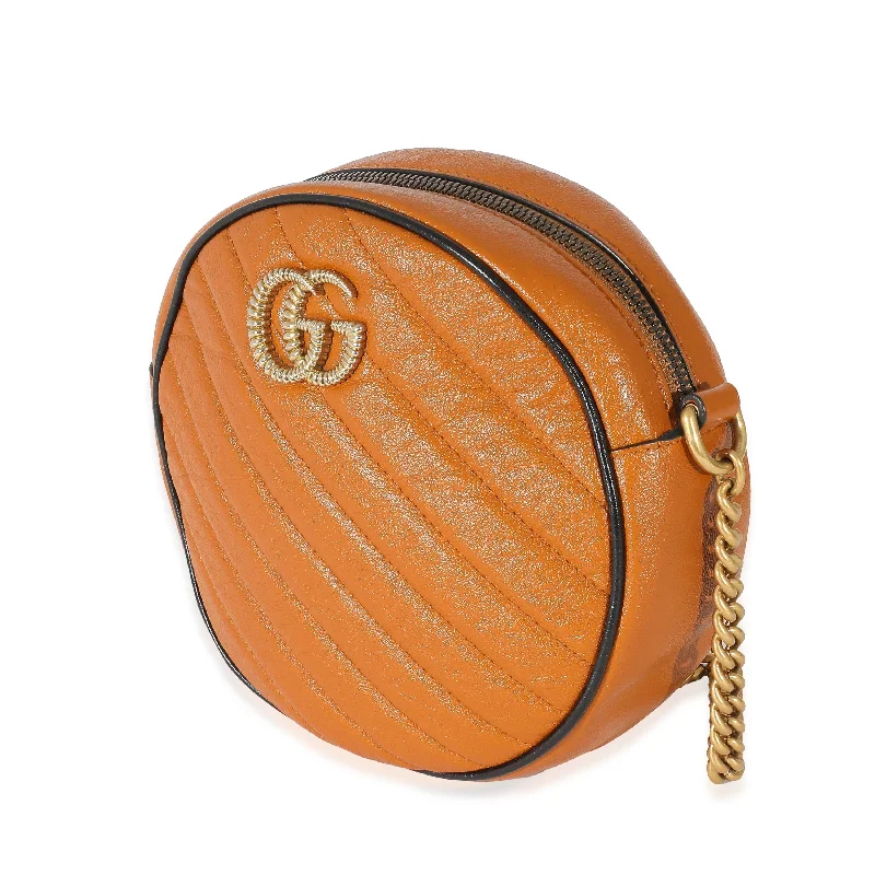 Gucci Cognac Vintage Effect Leather Mini Torchon GG Marmont Round Bag