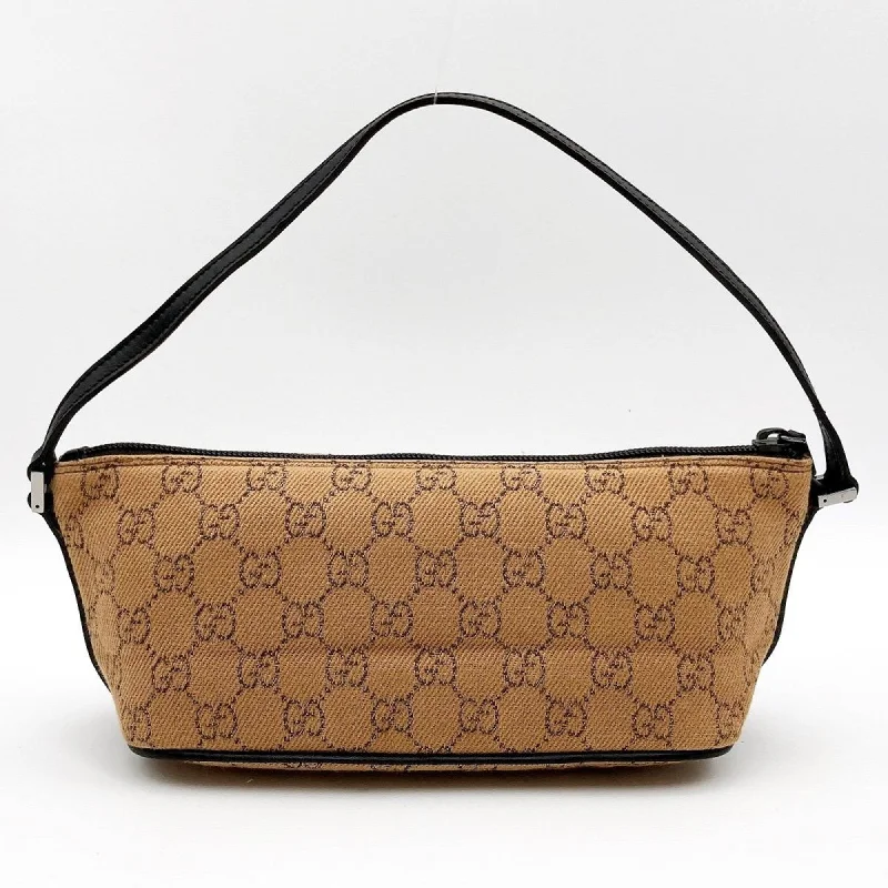 GUCCI 07198 Accessory Pouch Cosmetic Camel x Dark Brown GG Canvas Women's