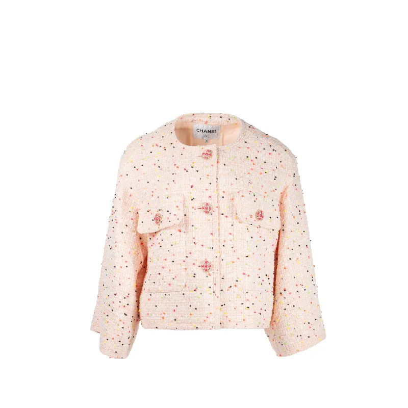 Chanel Size 34 Jacket Cotton Tweed Pink/White/Multicolour