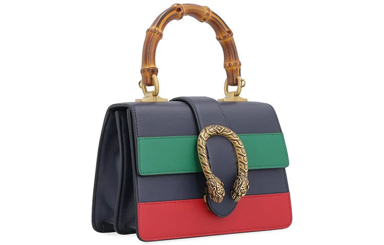 (WMNS) GUCCI Dionysus Tiger Head Bamboo Stripe Webbing Colorblock Leather handbag Mini Navy Blue / Green / Red Retro 523367-CWLMT-8543