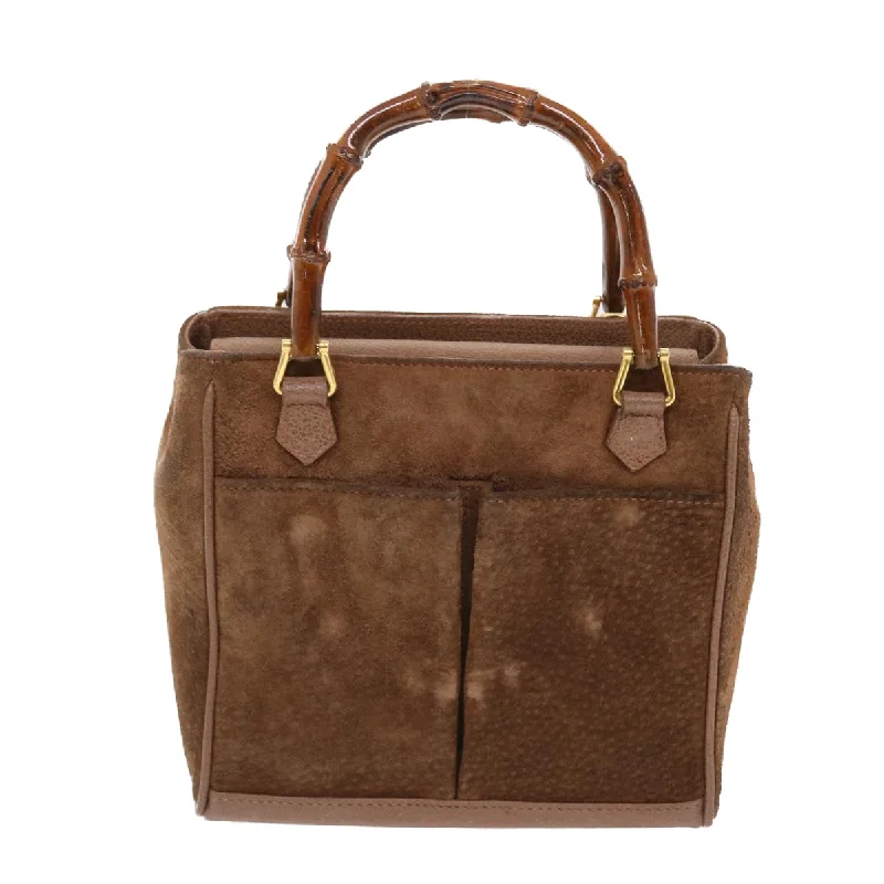 GUCCI Bamboo Hand Bag Suede 2way Brown  50264