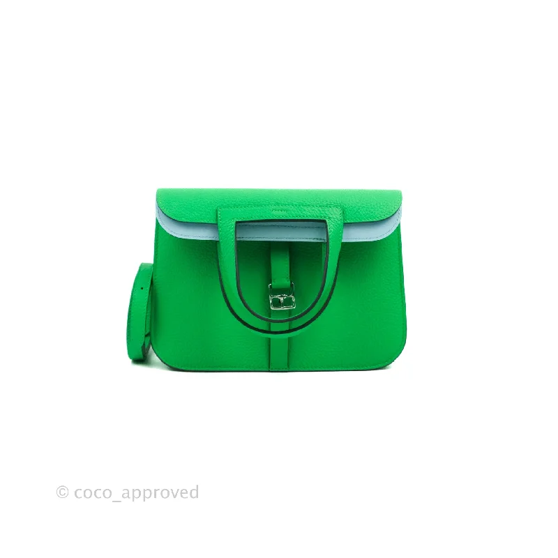 Hermès Halzan 25 Vert Comics/ Bleu Zephyr Clemence Palladium Hardware