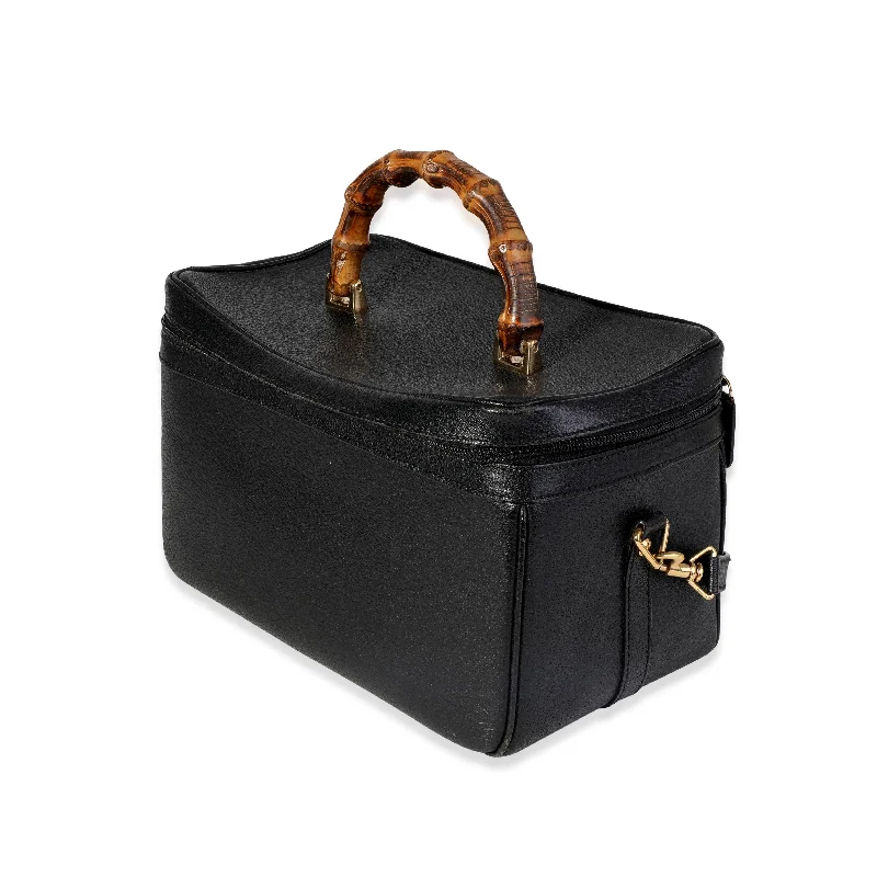 Gucci Vintage Black Textured Leather Bamboo Handle Vanity Bag