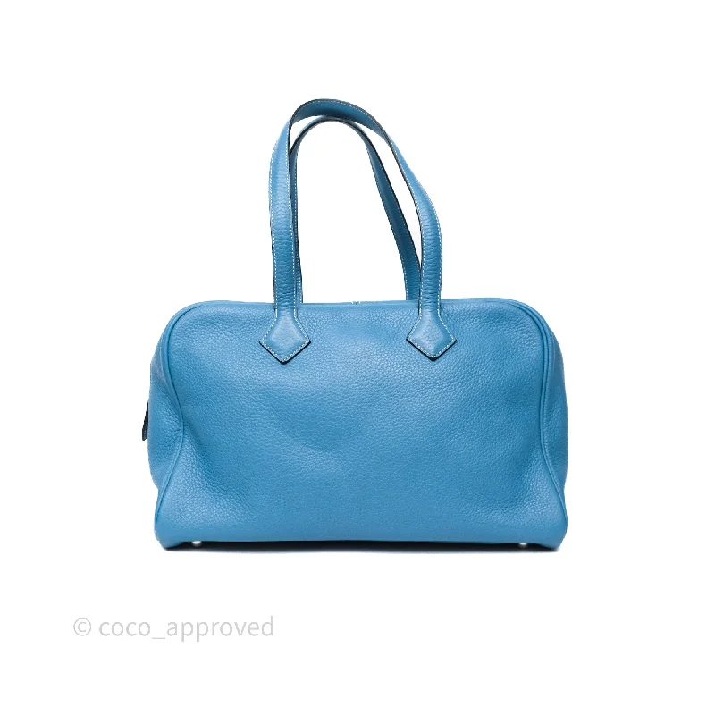 Hermes Victoria II 35 Bag Blue Jean 75 Clemence Palladium Hardware