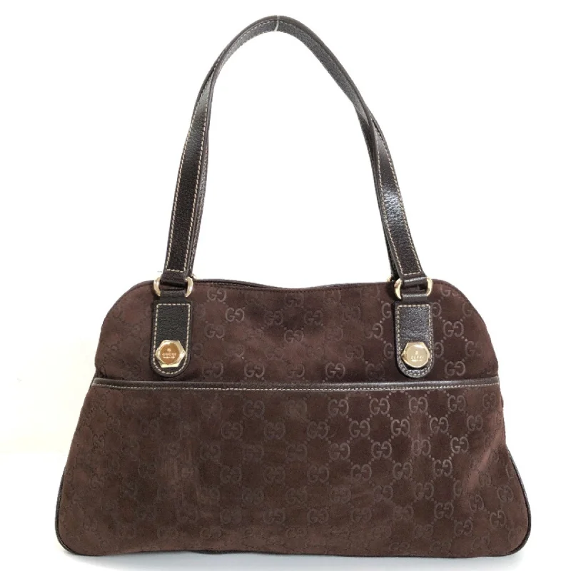 GUCCI shoulder bag GG pattern hand 163288 suede leather brown gold hardware ladies