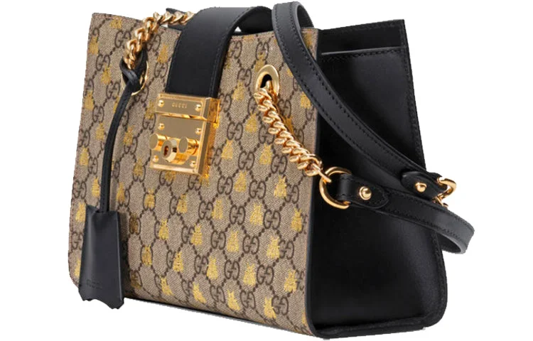 (WMNS) GUCCI Padlock Metallic Bee Printing Logo Canvas Chain handbag Small / Black Classic 498156-9F26G-8319